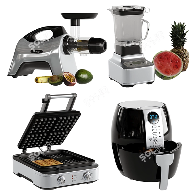 Kitchen Appliance Set: Breville Blender, Waffle Maker, Juicer, Air Fryer 3D model image 1