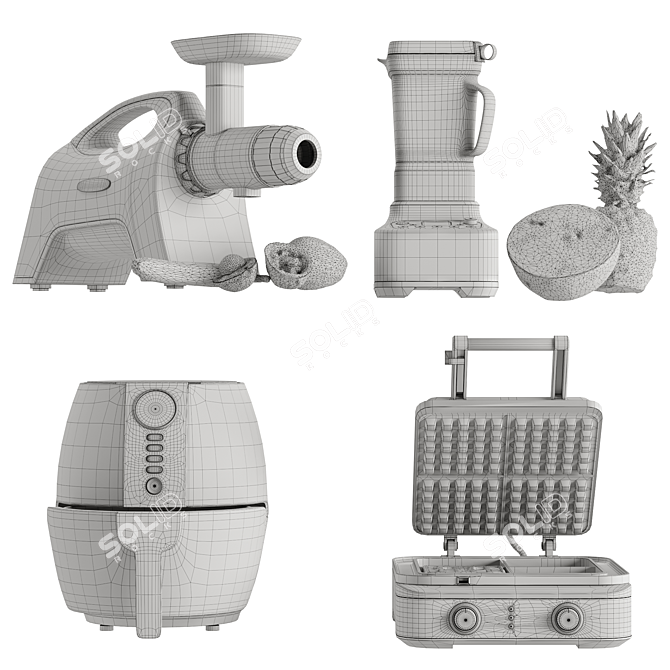 Kitchen Appliance Set: Breville Blender, Waffle Maker, Juicer, Air Fryer 3D model image 7