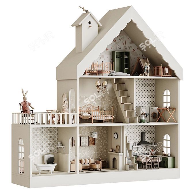 Miniature Toy Dollhouse Set 3D model image 1