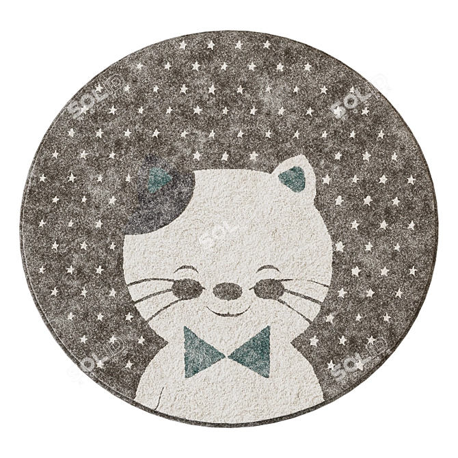 Round Cat Children's Rug 3D model image 2