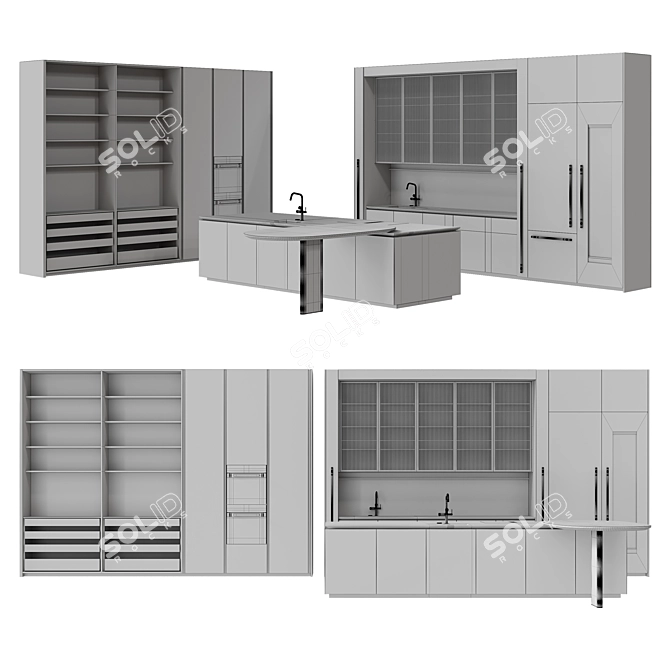 Modern Kitchen Intersection Design 3D model image 5