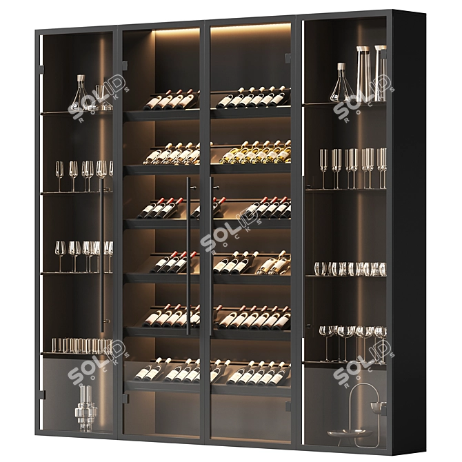 Modern Wine Cabinet Set with Dishes 3D model image 1