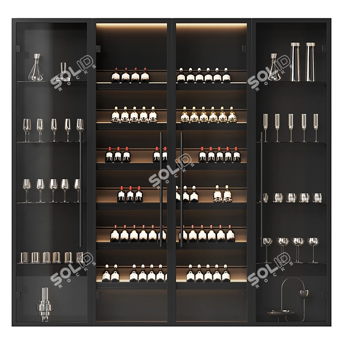 Modern Wine Cabinet Set with Dishes 3D model image 2