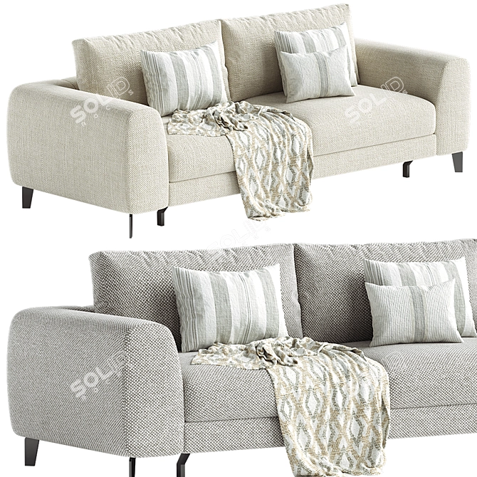 Elegant Blanc 3-Seater Sofa 3D model image 1