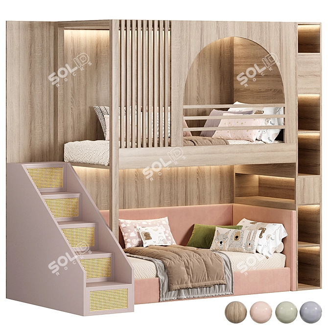 Kids Room Bunk Bed with 3D Max Design 3D model image 1