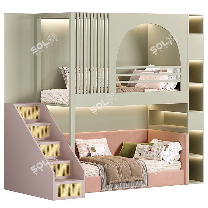 Kids Room Bunk Bed with 3D Max Design 3D model image 2