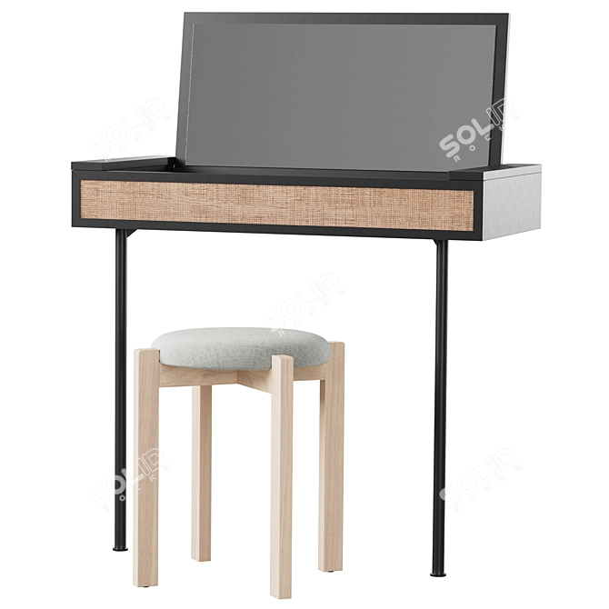 Glam Vanity Set with Stool 3D model image 1