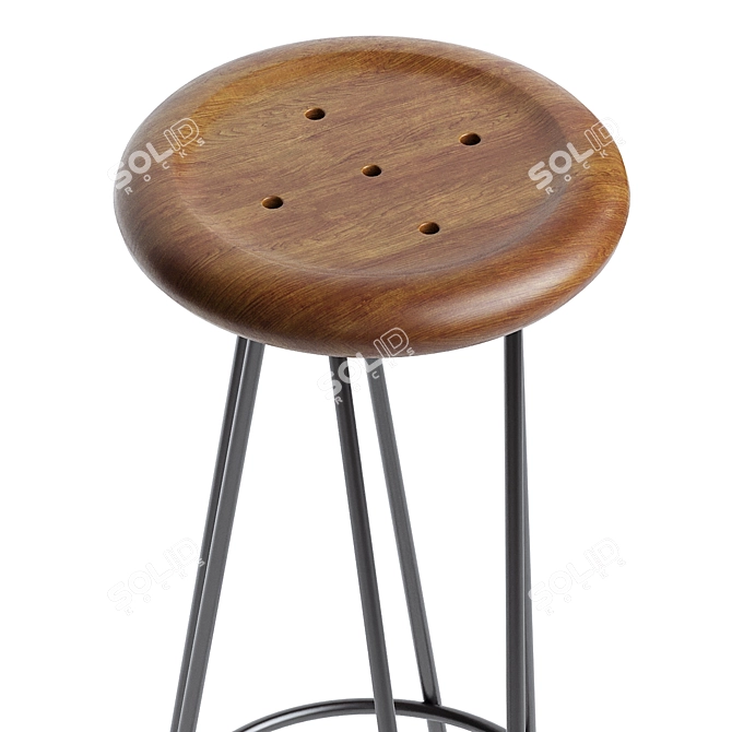 Teak Swivel Frisbee Bar Stool 3D model image 3