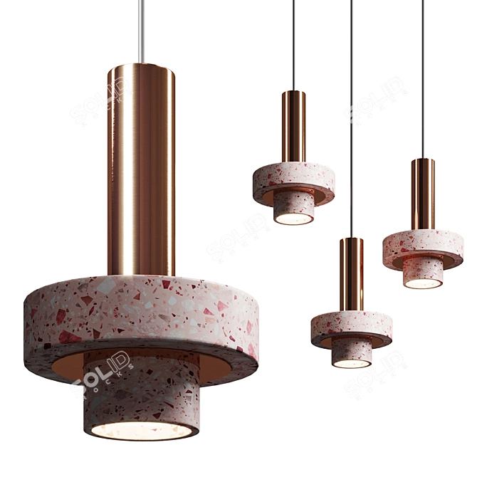 Rosa and Copper Pendant Light 3D model image 1