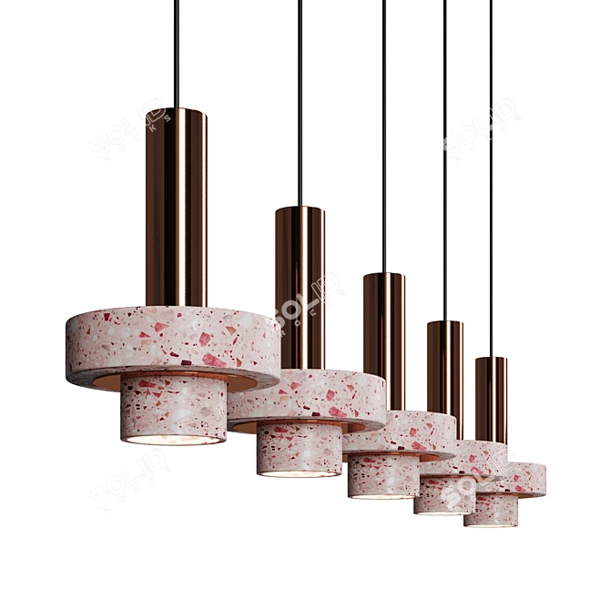 Rosa and Copper Pendant Light 3D model image 2