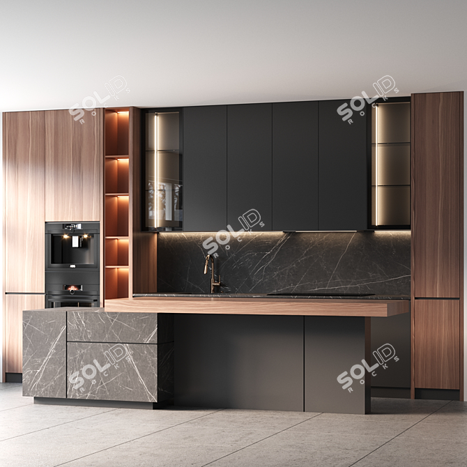 Modern Kitchen Design 3D Model 3D model image 1