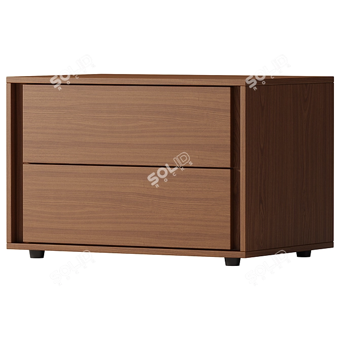 Elegant Walnut 2-Drawer Nightstand 3D model image 1