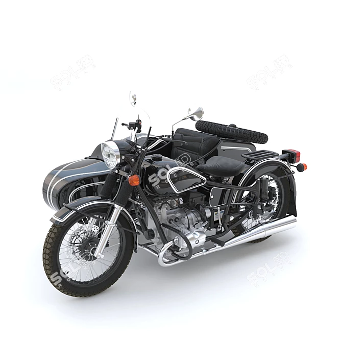 Vintage Ural Sidecar Motorcycle 3D model image 1