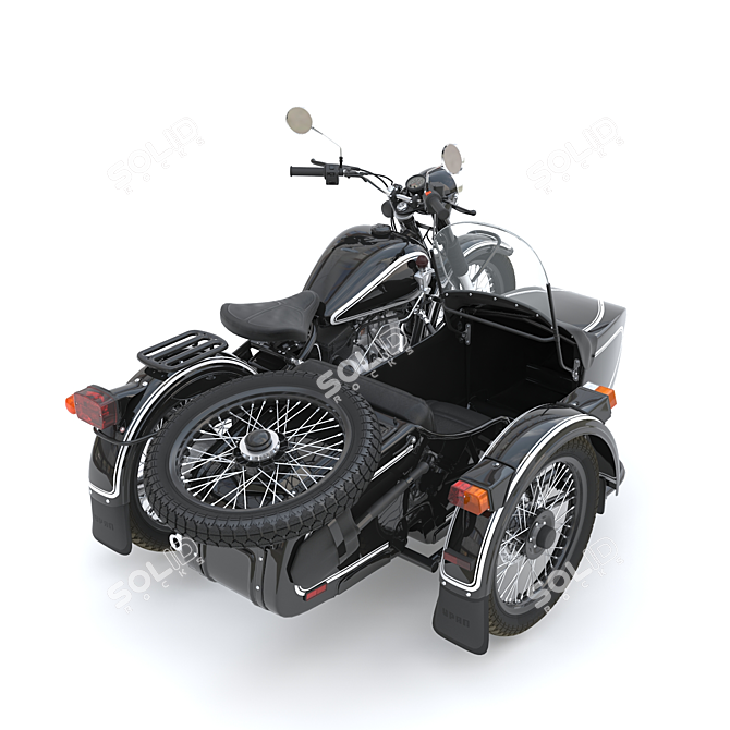 Vintage Ural Sidecar Motorcycle 3D model image 3