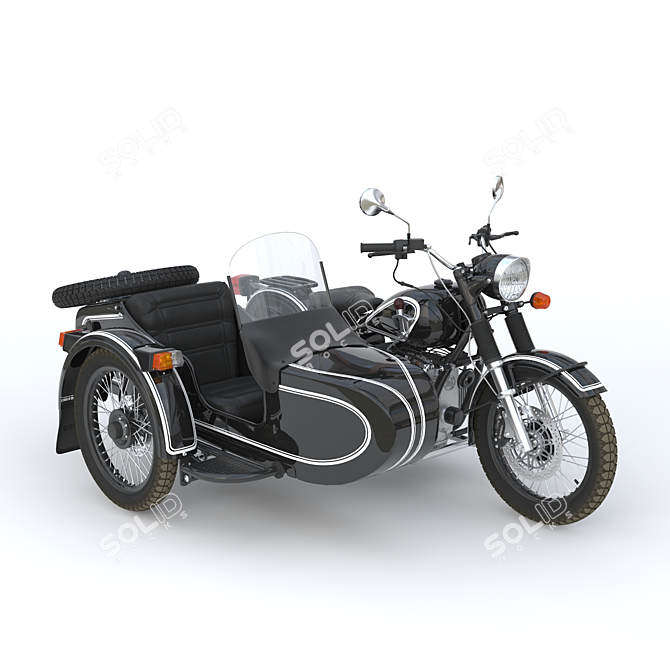 Vintage Ural Sidecar Motorcycle 3D model image 4