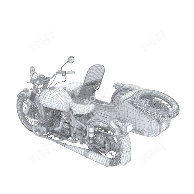 Vintage Ural Sidecar Motorcycle 3D model image 6