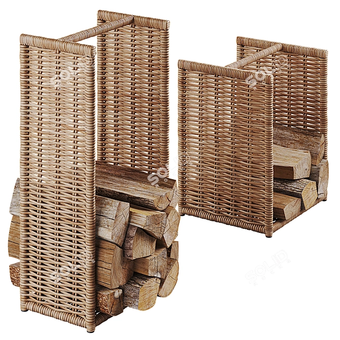 Natural Rattan Log Holder 3D model image 5