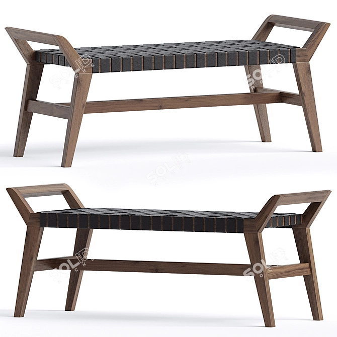 Modern Cove Wooden Bench 3D model image 2