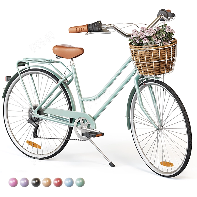 Vintage Ladies 7-Speed Bike with Basket 3D model image 1