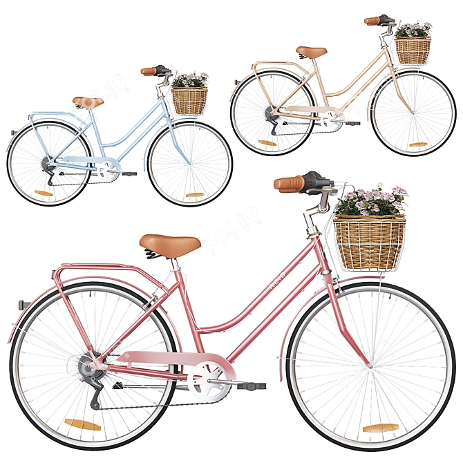 Vintage Ladies 7-Speed Bike with Basket 3D model image 2