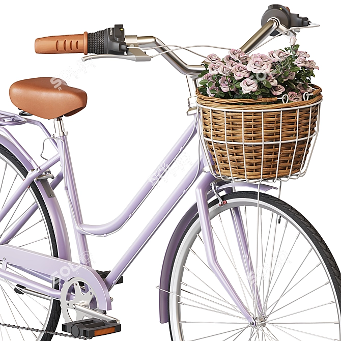 Vintage Ladies 7-Speed Bike with Basket 3D model image 3