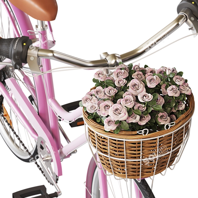 Vintage Ladies 7-Speed Bike with Basket 3D model image 5