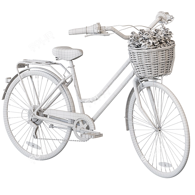 Vintage Ladies 7-Speed Bike with Basket 3D model image 7