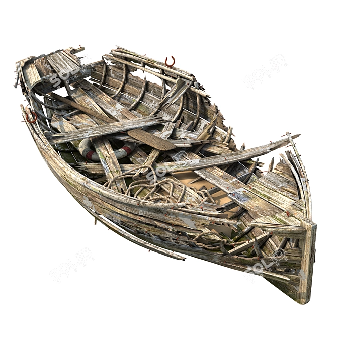 Vintage Wooden Boat 3D model image 2