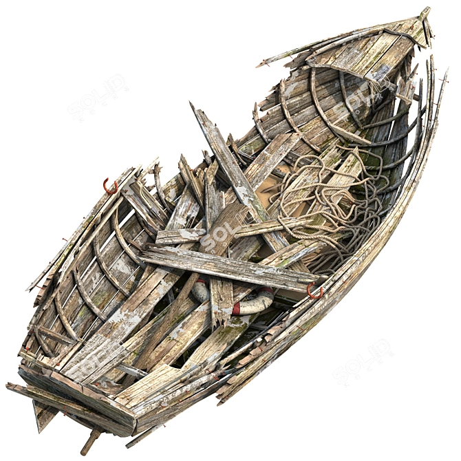 Vintage Wooden Boat 3D model image 6