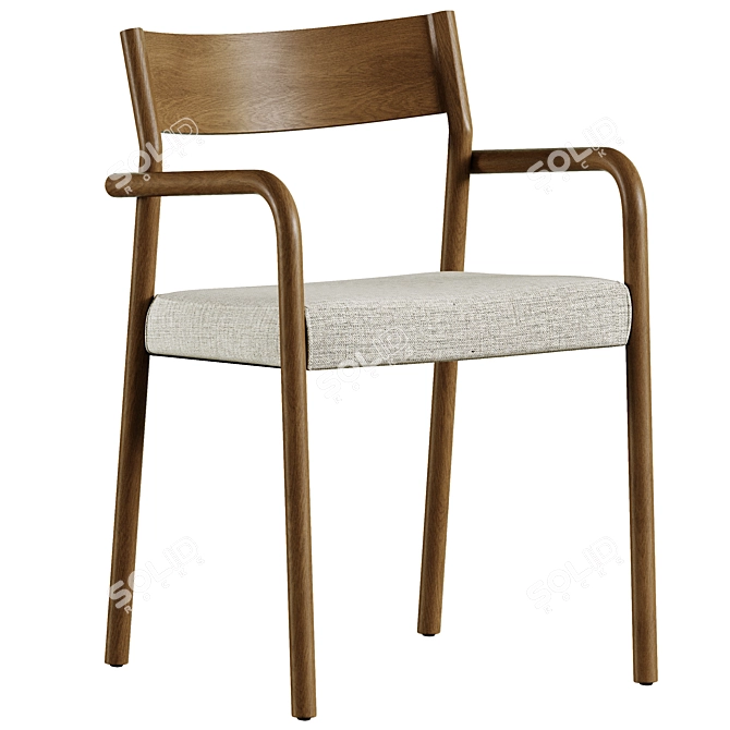 Walnut Finish Oak Wood Chair 3D model image 1