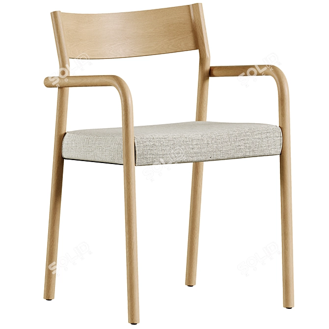 Walnut Finish Oak Wood Chair 3D model image 3