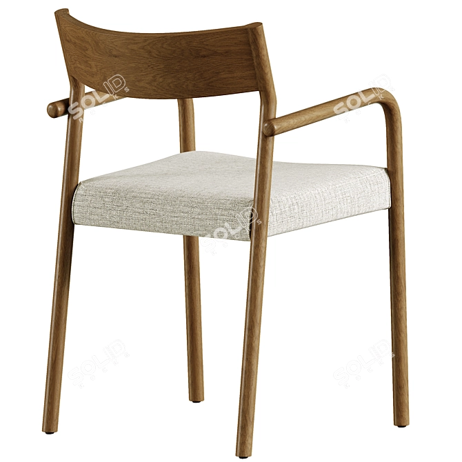 Walnut Finish Oak Wood Chair 3D model image 5