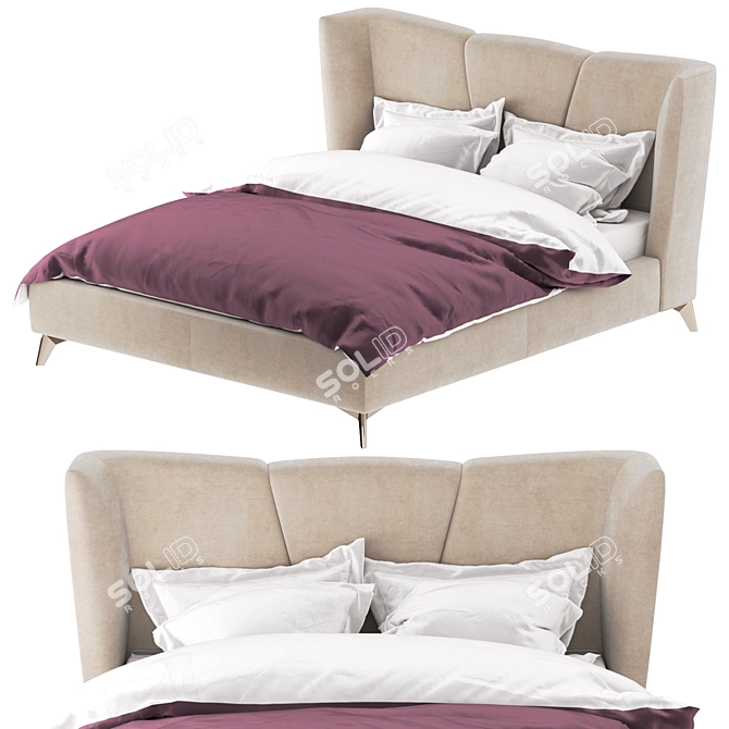 Beige Velvet Siena Bed 3D model image 1