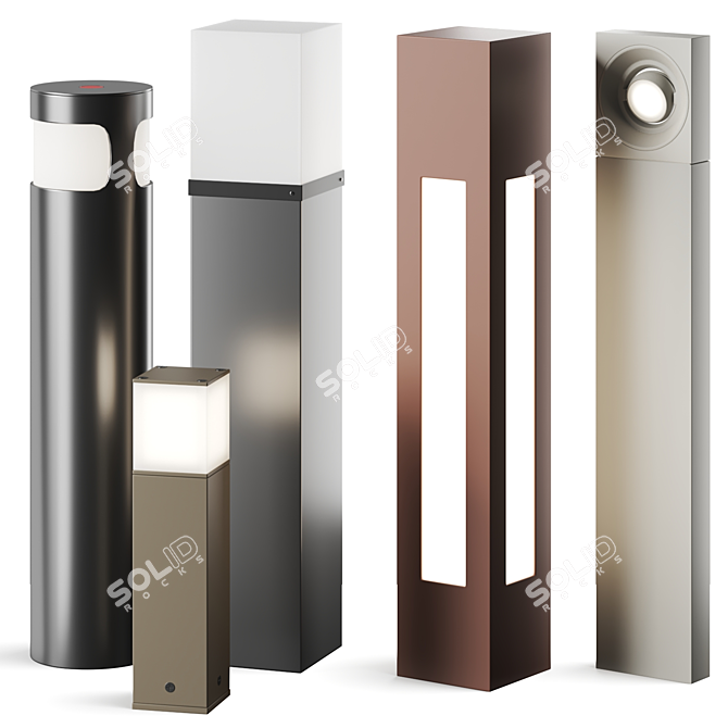 Modern Outdoor Bollard Path Lights 3D model image 1