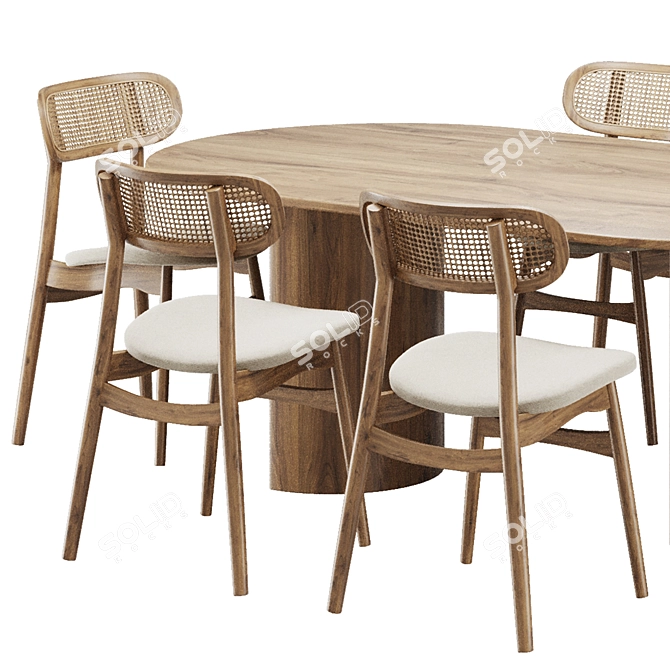 Rattan Upholstered Dining Chair Table 3D model image 5