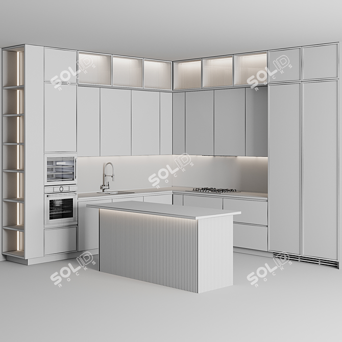 Adjustable Modern Kitchen Kit 3D model image 6