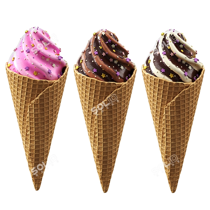 Colorful Ice Cream Cones Kit 3D model image 1