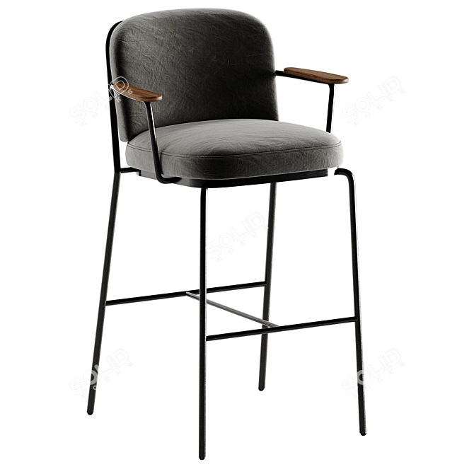 Ergonomic Chic Metal Upholstered Stool 3D model image 1