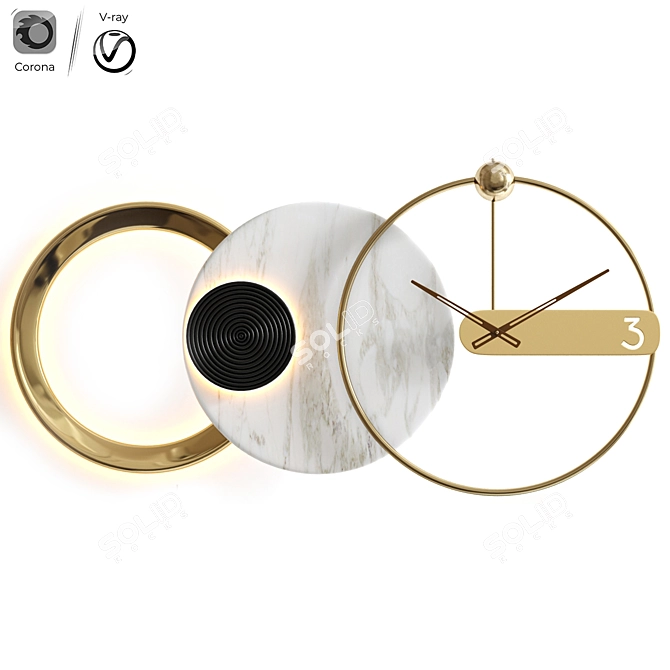 Modern Gold Wall Clock with Wood Pointer. 3D model image 1