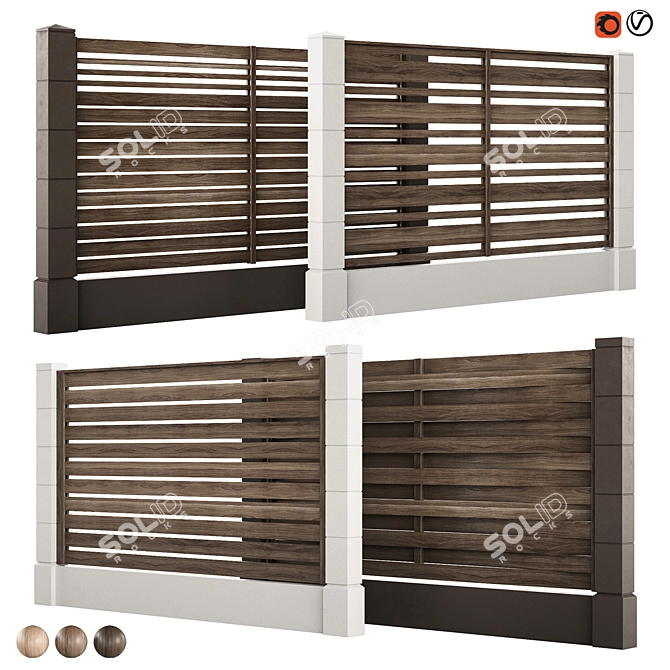 Sectional Fence Collection - Obj Export 3D model image 1