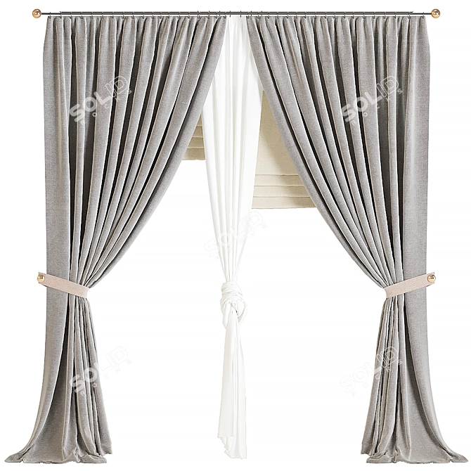 Elegant Grey Sheer Window Panel 3D model image 1