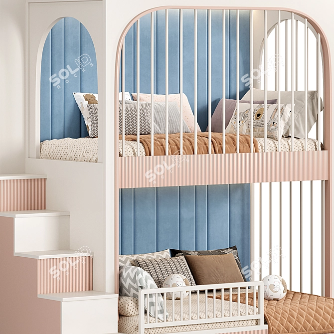 Designer Bunk Bed Kids Room 3D model image 4