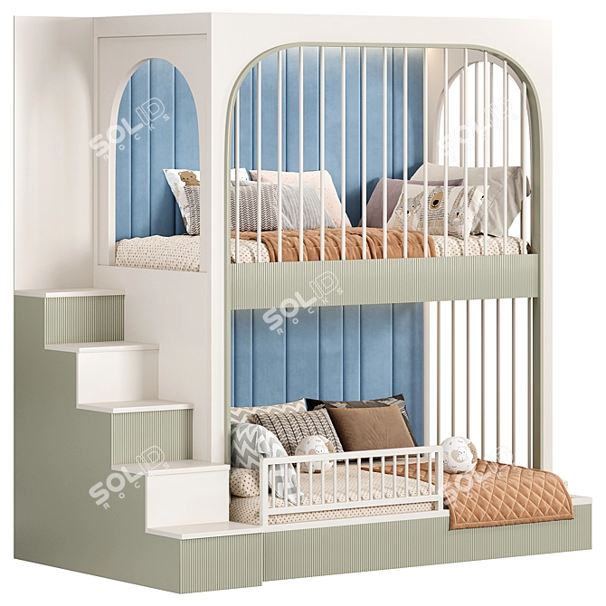 Designer Bunk Bed Kids Room 3D model image 5