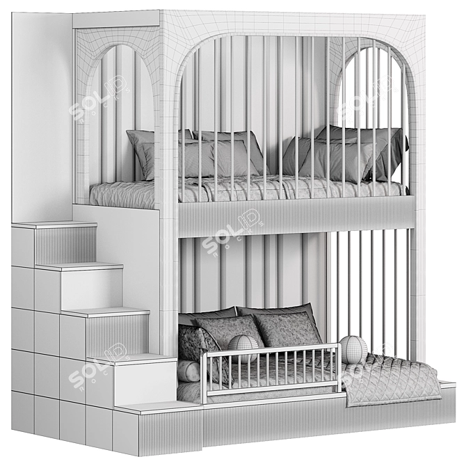 Designer Bunk Bed Kids Room 3D model image 6