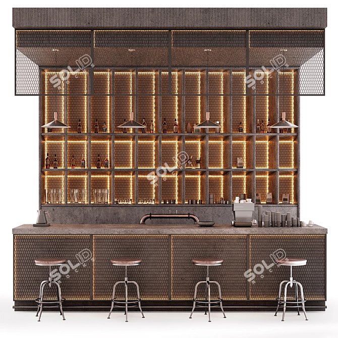 Industrial Style Bar Counter 3D model image 1