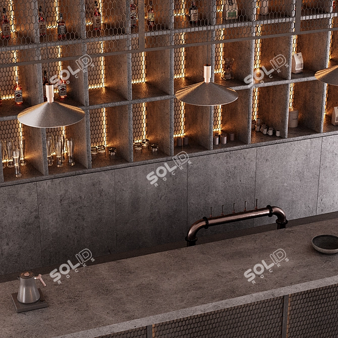 Industrial Style Bar Counter 3D model image 2