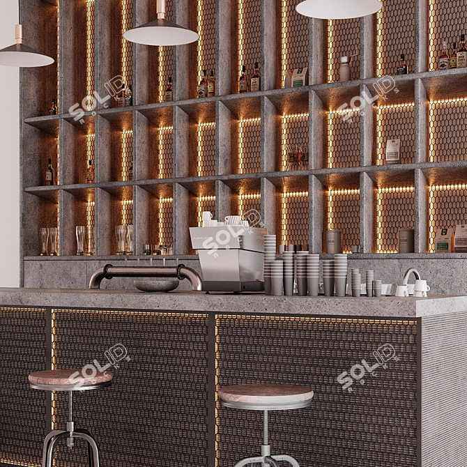 Industrial Style Bar Counter 3D model image 3