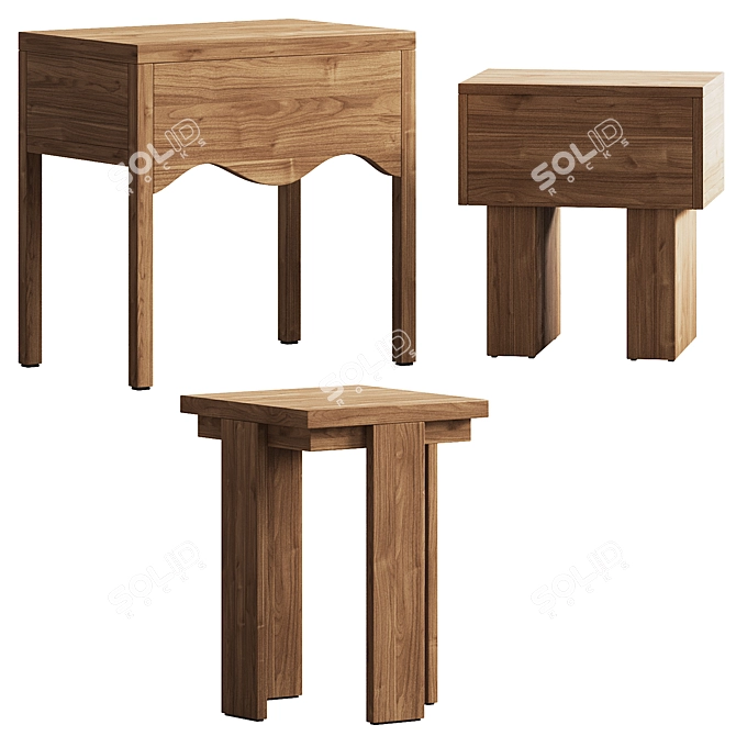 Natural Wood Bedside Table Set 3D model image 8