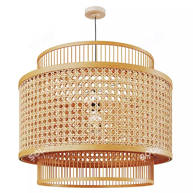 Natural Bamboo Pendant Lamp Shade 3D model image 1