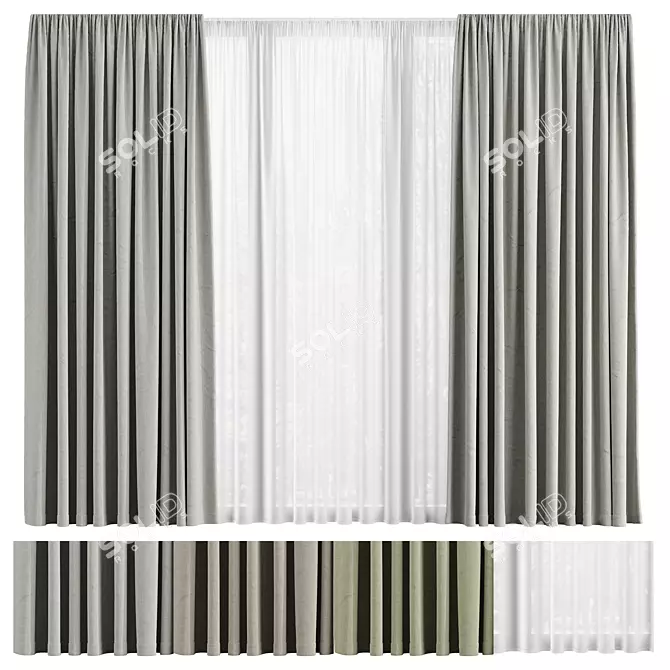 Fabric Curtain and Voile Set 3D model image 1
